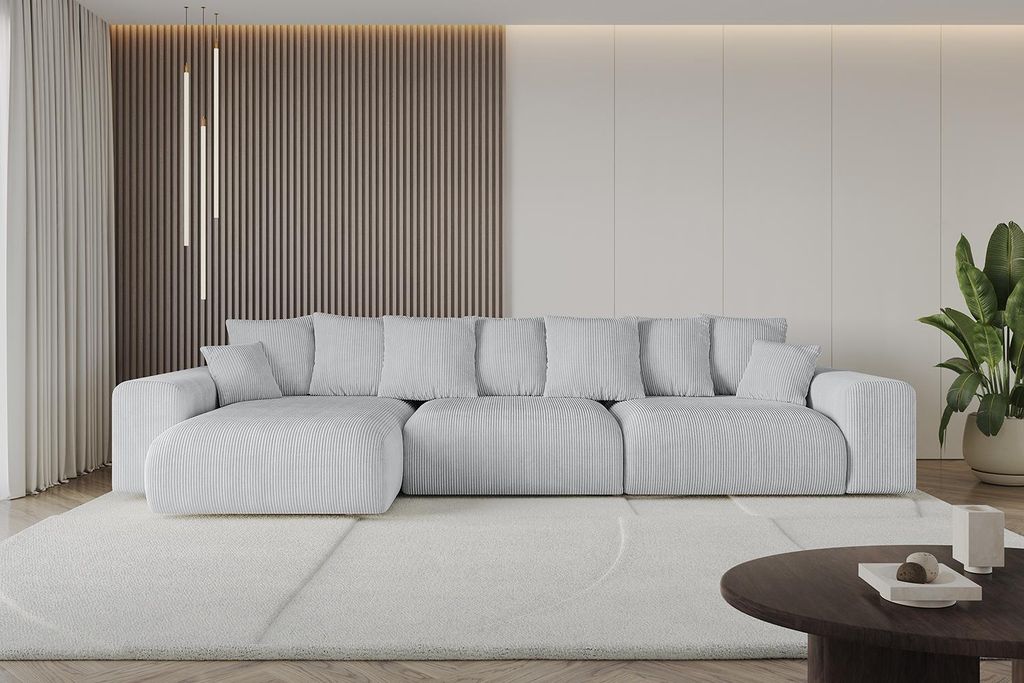 Ecksofa mit Schlaffunktion und Bettkasten ESKAR-L2 - 364x176x72 cm Grau - Corner Sofa Bett Eckcouch Couch L-Form Schlafcouch Ausziehbar Wohnlandsch...