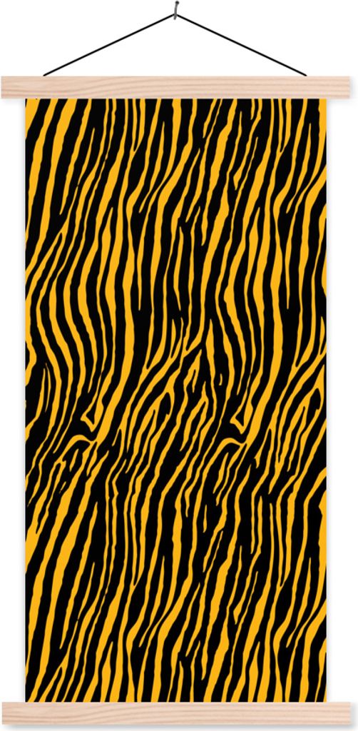 MuchoWow Textilposter Tigerdruck - Schwarz - Orange 60x120 cm mit holzfarbenen Rahmen - Holz