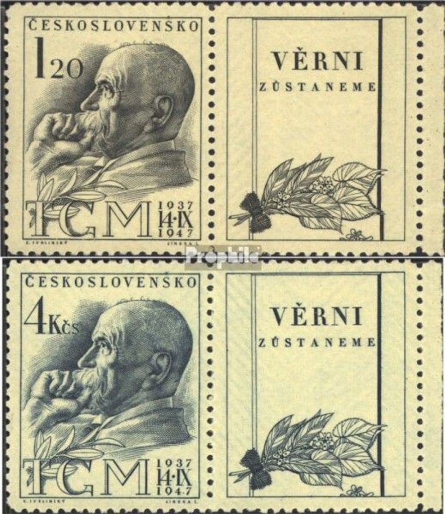 Briefmarken Tschechoslowakei 1947 Mi 523-524 mit Zierfeld (kompl.Ausg.) postfrisch Masaryk