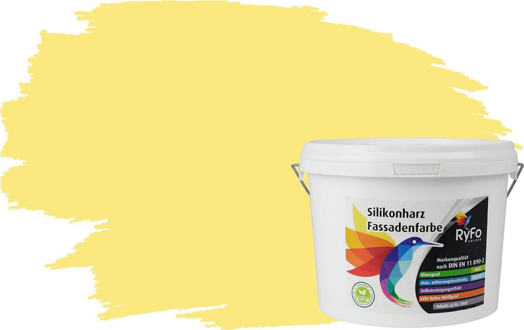 RyFo Colors Silikonharz Fassadenfarbe Lotuseffekt Trend Zitrone 3l - bunte Fassadenfarbe, weitere Gelb Farbtöne und Größen erhältlich, Deckkraf...