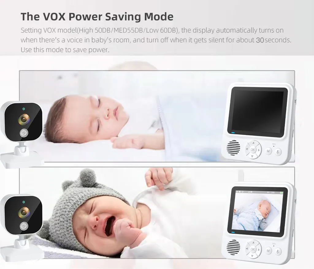 INF Moniteur Vidéo Bébé 2,4G avec Audio Bidirectionnel et Vision Nocturne
