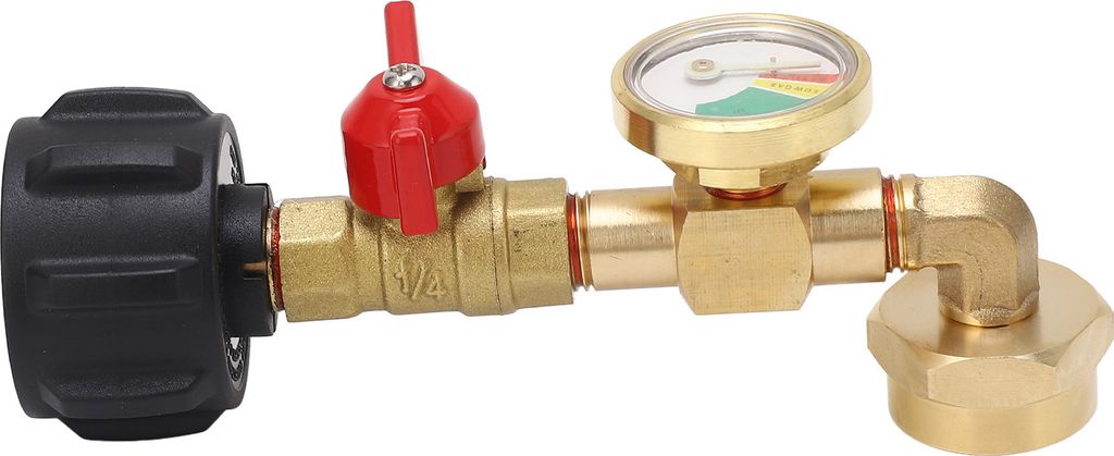 Propan-Nachfülladapter mit Manometer und Ein-Aus-Regelventil Gas-Winkelstück-Adapter für 1LB-Tank 1?20LBS QCC1-Flasche