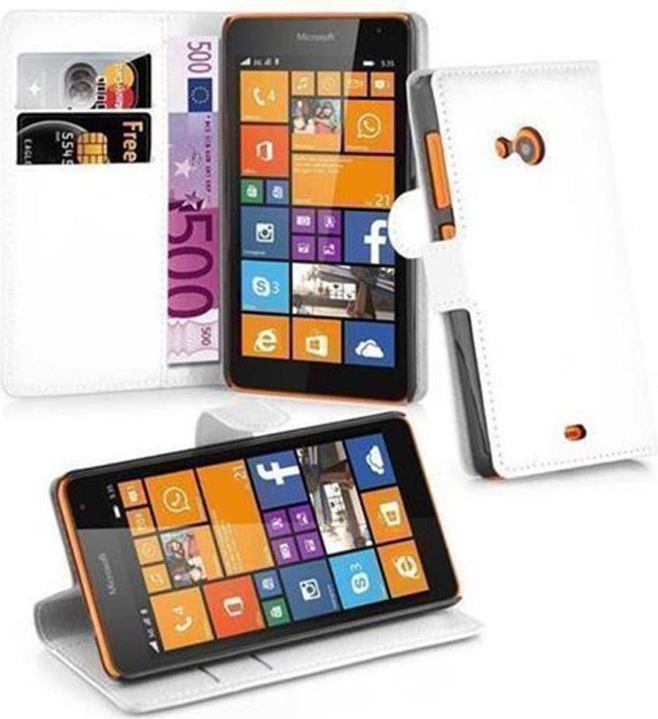 Cadorabo Hülle für Nokia Lumia 535 Schutz Hülle in Weiß Handyhülle Etui Case Cover Magnetverschluss