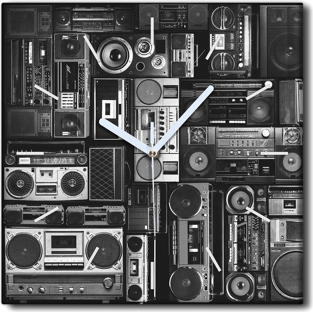 Coloray Uhr auf Leinwand 30x30 cm Wand Uhr Dekoration Wohnzimmer Segeltuch weiße Zeiger -Vintage Art Music.