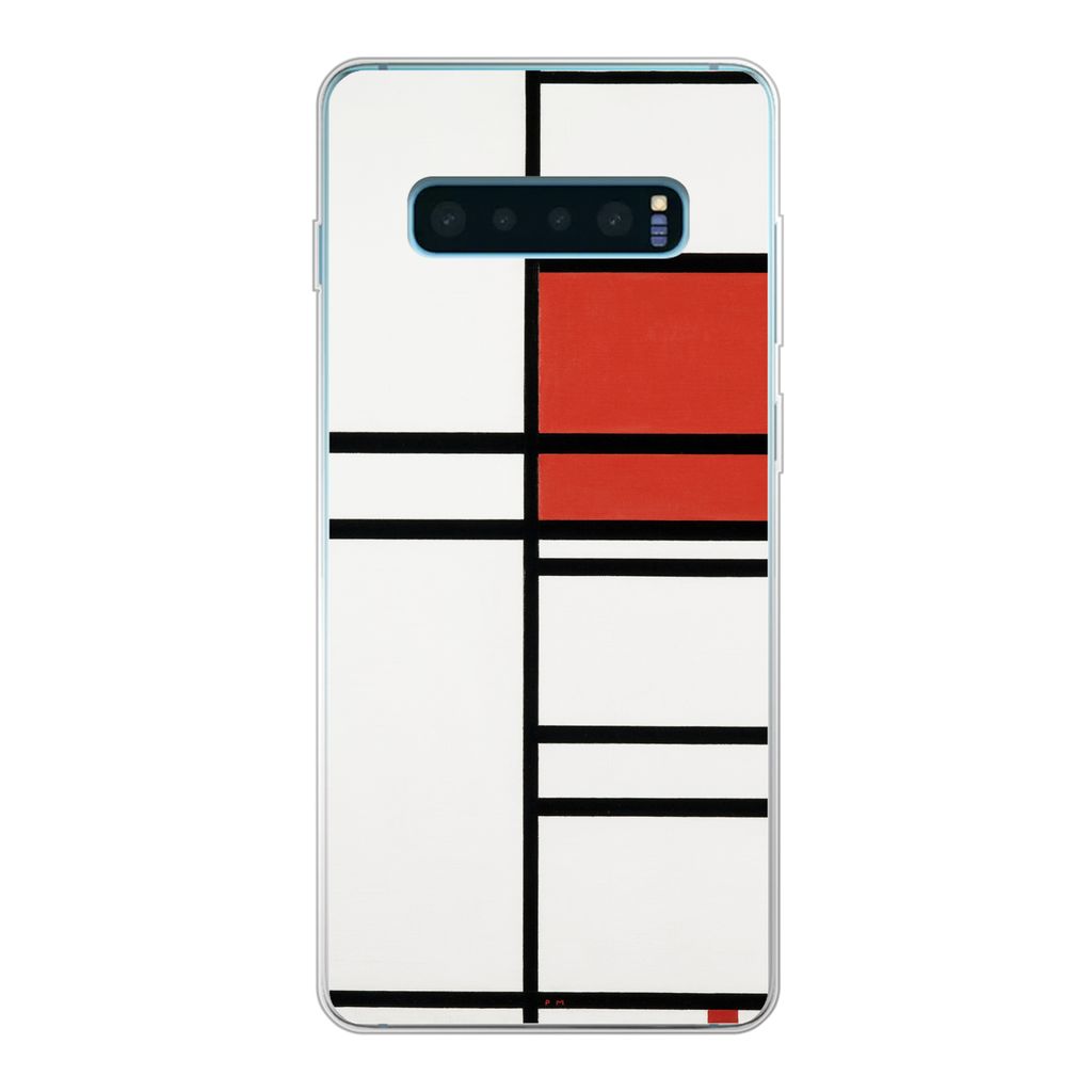 MuchoWow Handyhülle Schutzhülle Hülle für Samsung Galaxy S10 Plus Komposition mit Rot und Weiß - Piet Mondrian Silikon Softcase Handy Hülle...
