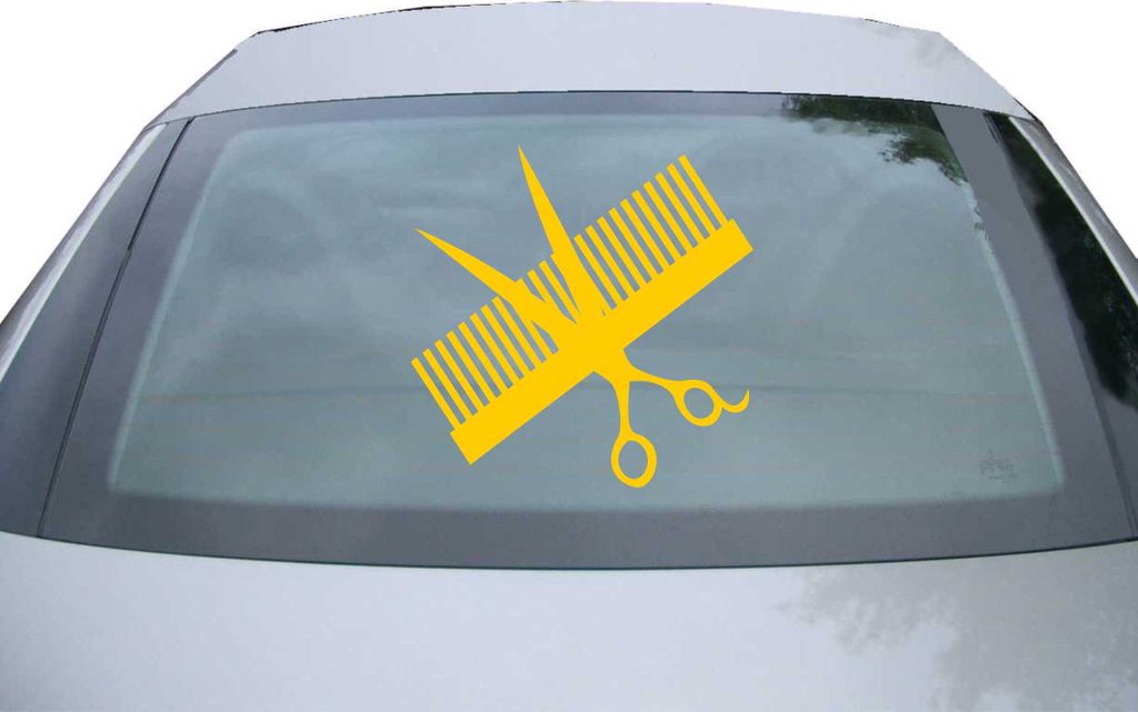 Indigos UG - Aufkleber Heckscheibe & Motorklappe DE2329 - gold - 600x599 mm - Kamm & Schere - Auto Scheiben Fenster Heckklappe Tuning Racing JDM - ...