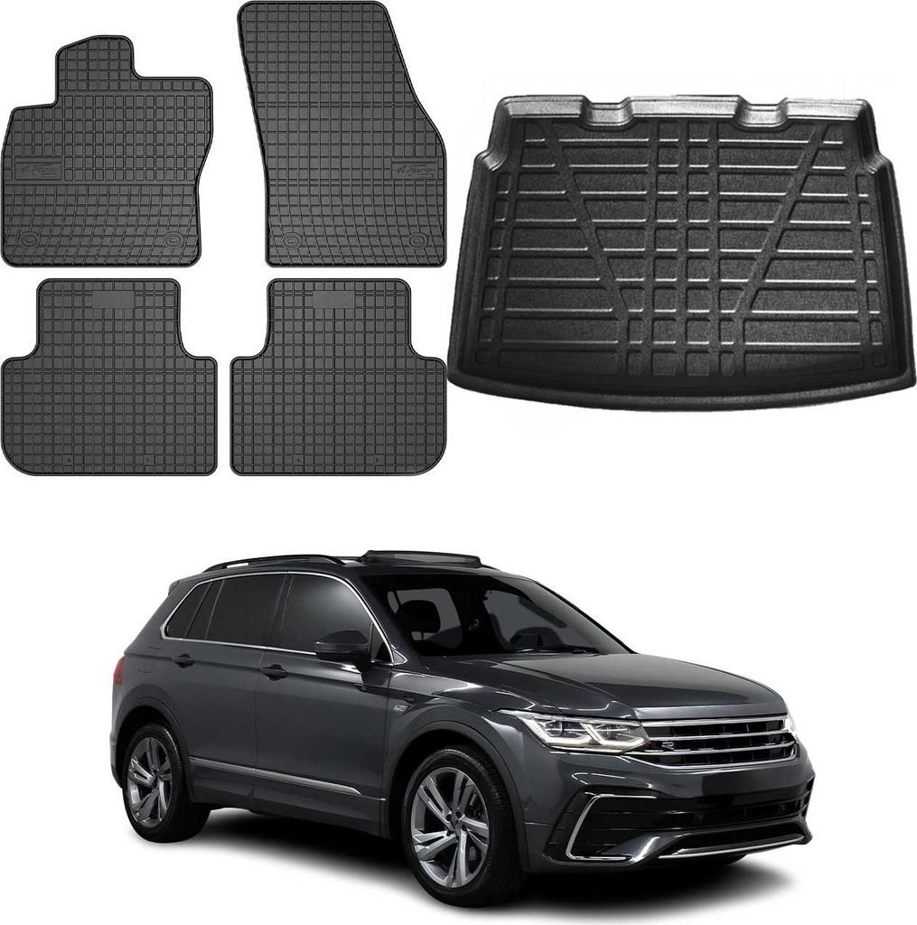 Fußmatten & Kofferraumwanne Set für VW Tiguan 2016-2025 Untere Schwarz Gummi 5x