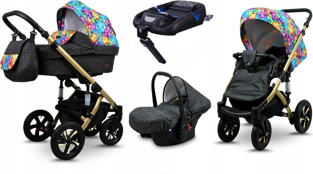 BabyLux Sky Lark | 4in1 Kinderwagen Set | Paint Flowers | Kombikinderwagen | Kinderwagenset | I