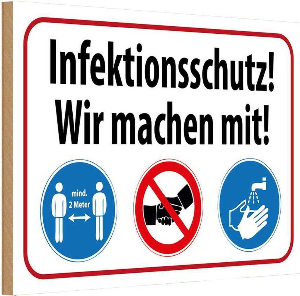 vianmo Holzschild 12x18 cm Infektionsschutz wir machen mit Warnschild Hinweisschild