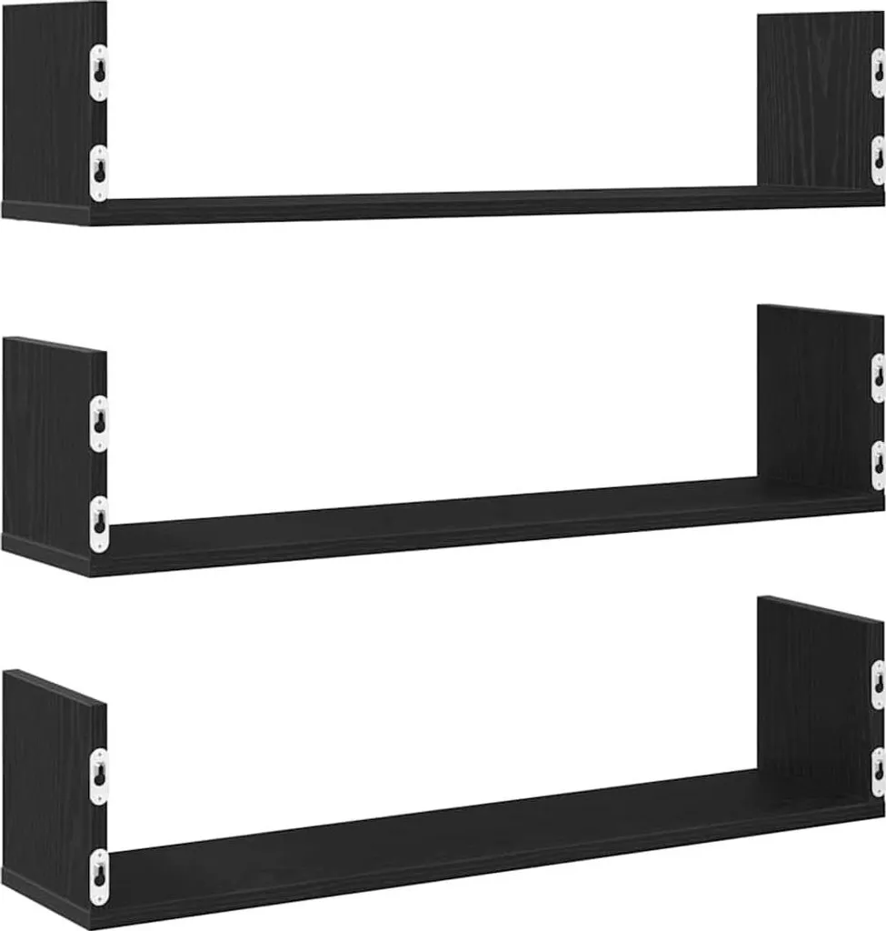 Set 3 Mensole Parete Rovere Nero 80x18x18cm | Arredo Casa Design