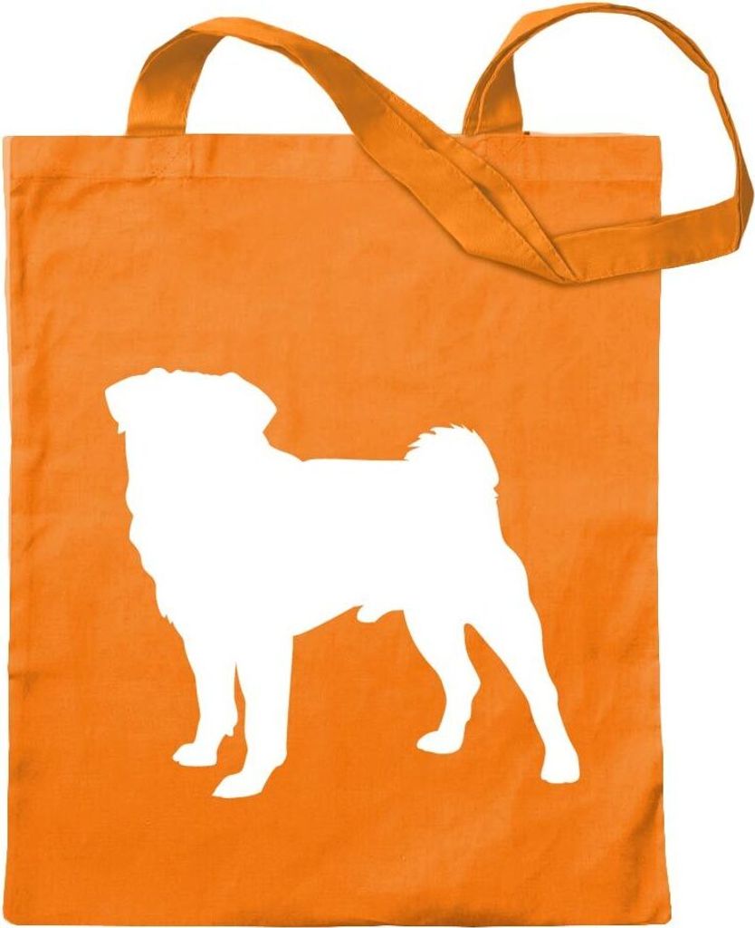 Kiwistar - Baumwolltasche - mandarin - Mops Hundrasse Pug Carlin - Tragetasche Stoffbeutel Umhängetasche Langer Henkel