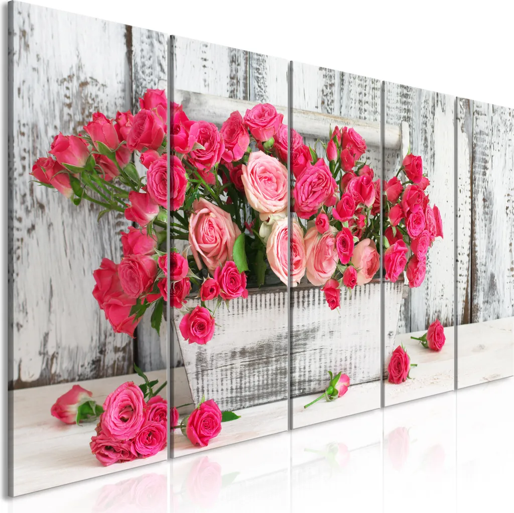 Sublimez un mur vide : Grand tableau fleurs roses 200x80 cm en 5 parties
