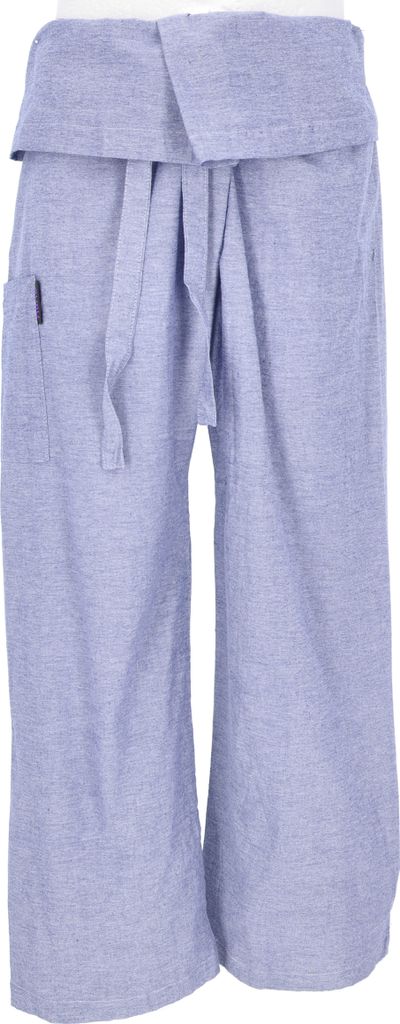 Thai Fischerhose aus Fester Baumwolle, Wickelhose, Yogahose, Unigröße - Rauchblau, Uni, Hosen