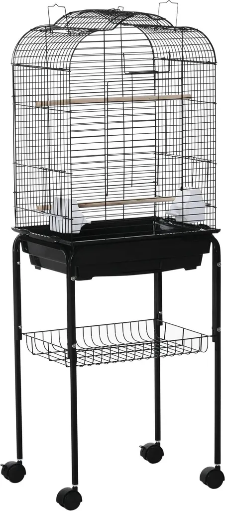 Cage oiseaux anti-évasion avec bac de nettoyage et tablette - Noire