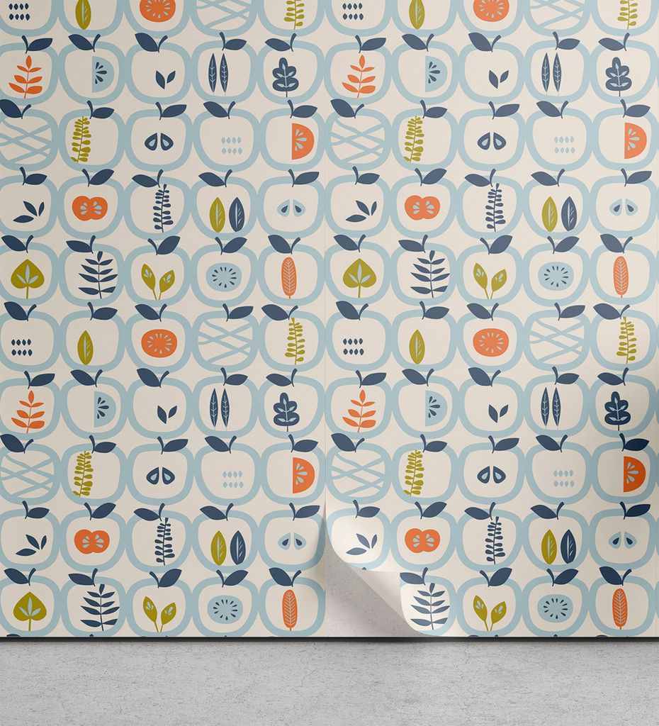 ABAKUHAUS skandinavisch abziehbare & klebbare Tapete für Zuhause, Äpfel Blätter-Muster, selbstklebendes Wohnzimmer Küchenakzent, 33 cm x 250 cm...