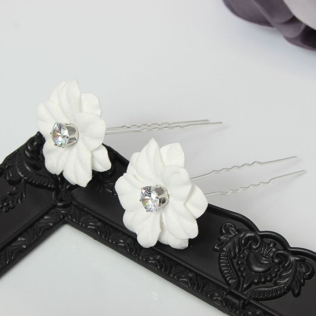 2 Große Blumen Haarnadel mit Strass Braut Kommunion Produktbild 