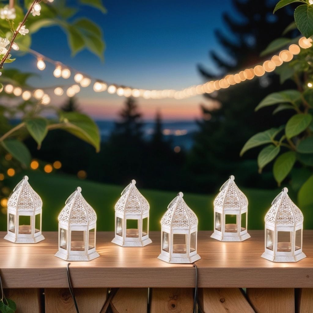 MARRAKESCH 6er Set Orientalische Laterne Gadi Weiss Klar 12cm Windlichter Laternen für draußen als Balkon deko oder innen als Fensterbank Dekoration