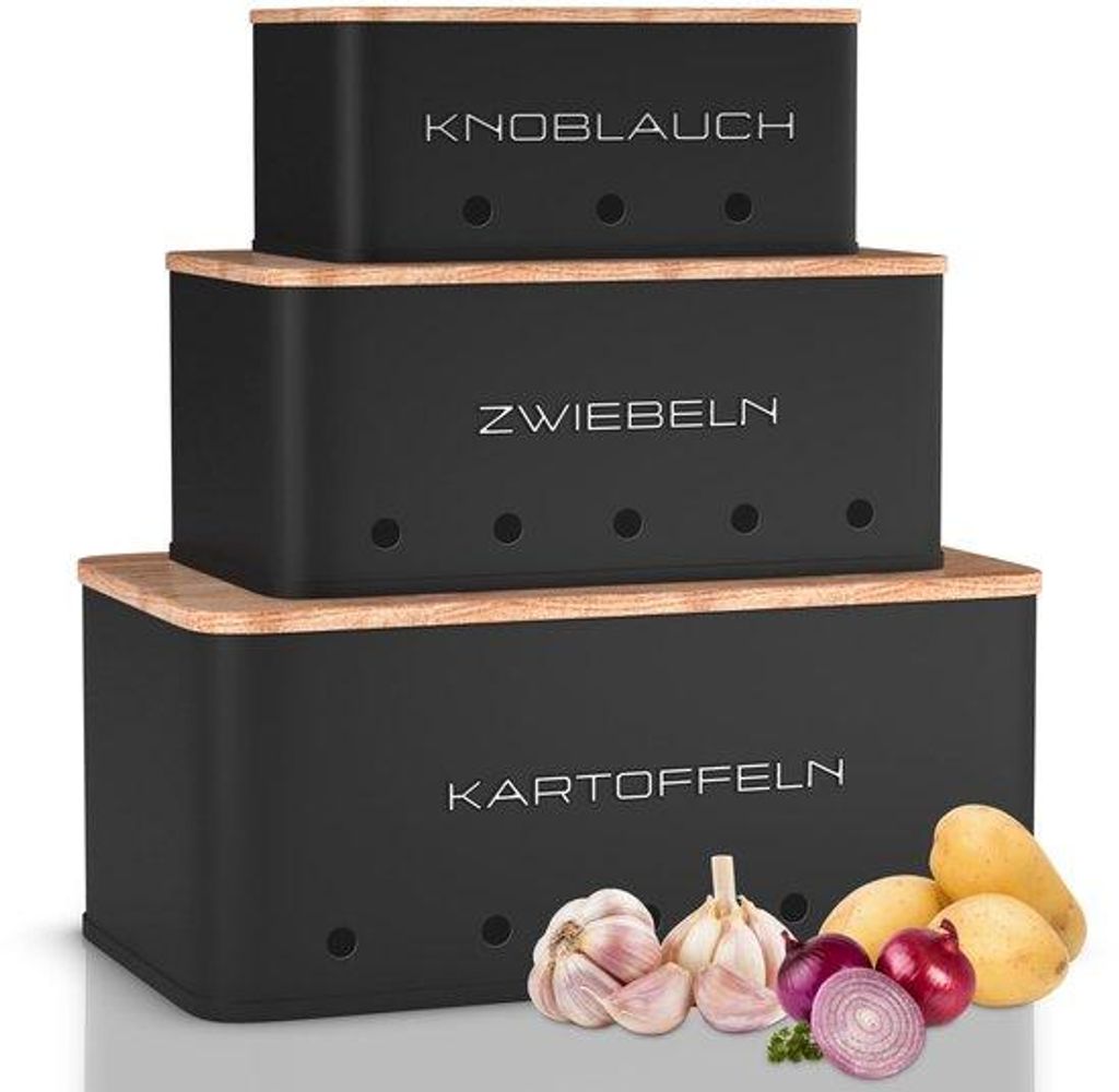 Zwiebel- und Knoblauch-Schutzbehälter-Set (3 Stück) - für Gemüseerhaltung - Kartoffelbewahrungsbox mit kleinen Atemöffnungen für Luftumlauf (...