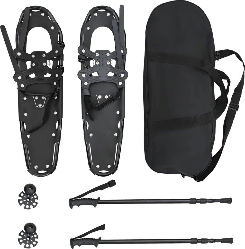 vidaXL 3 in 1 Schneeschuhe mit Wanderstöcken Schwarz 78,5 x 22 cm