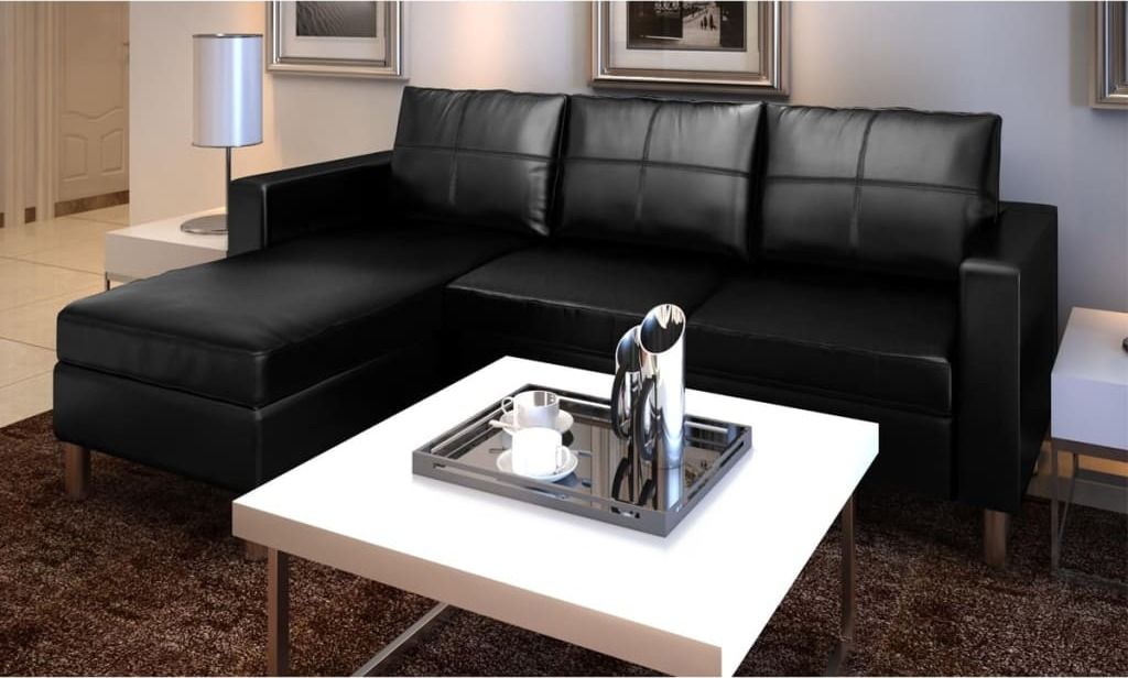 Ankonbej L-förmiges Sofa 3-Sitzer Kunstleder Schwarz