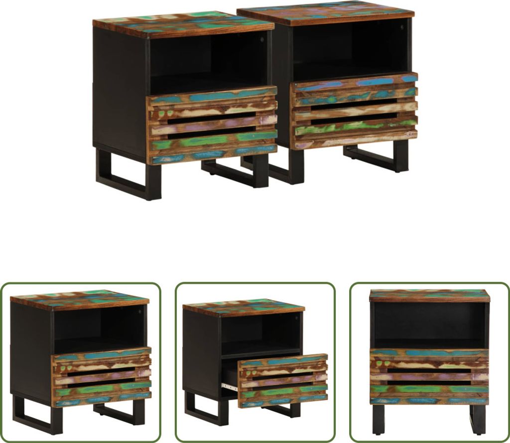 The Living Store Nachttische 2 Stk. 40x34x46 cm Altholz Massiv