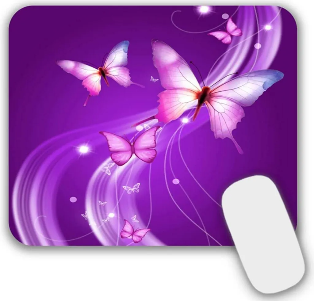 Petit tapis de souris enfant motif papillon violet 240x200mm antidérapant
