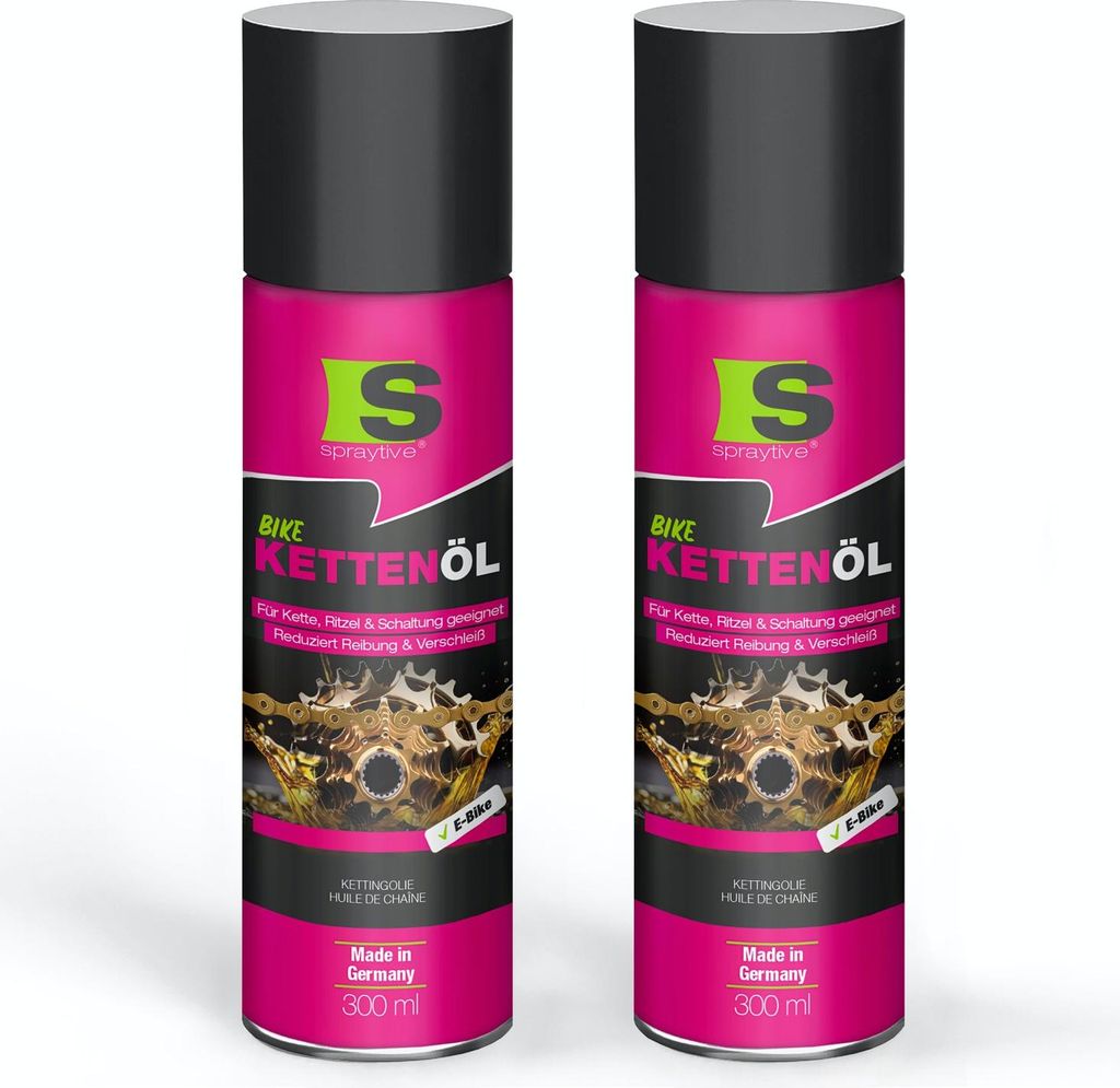 Spraytive 2x 300ml Kettenöl-Spray - für Fahrrad & E-Bike - Fahrradkettenöl - reduziert Reibung & Verschleiß - schützt Kette, Ritzel & Schaltung