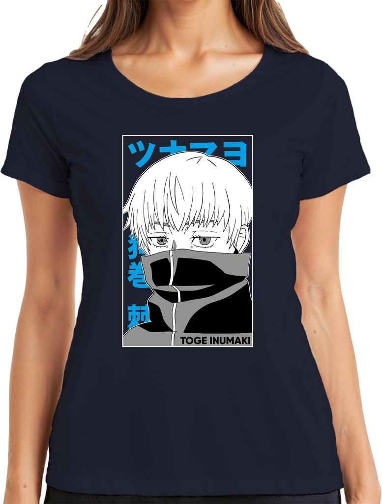 Toge Inumaki Jujutsu Kaisen Anime Maske Manga düster Geschenk Damen T-Shirt, Navy, M
