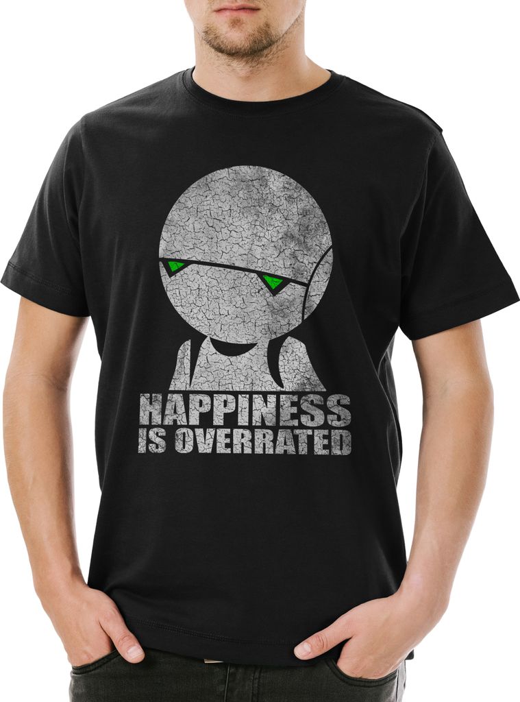 Urban Backwoods Happiness Is Overrated, Herren T-Shirt, Farbe: Schwarz, Größe: XS