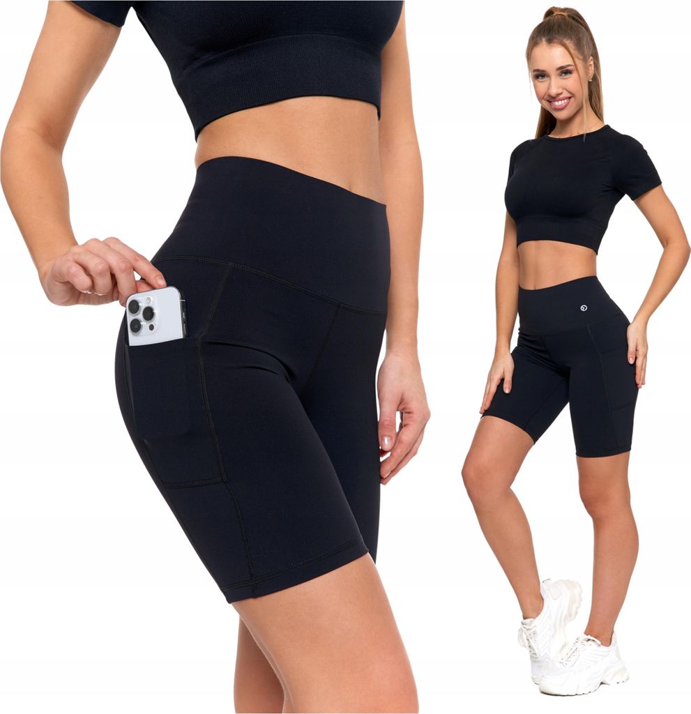 Leggings Radlerhose Damen Sport Hohe Taille mit Taschen MORAJ S
