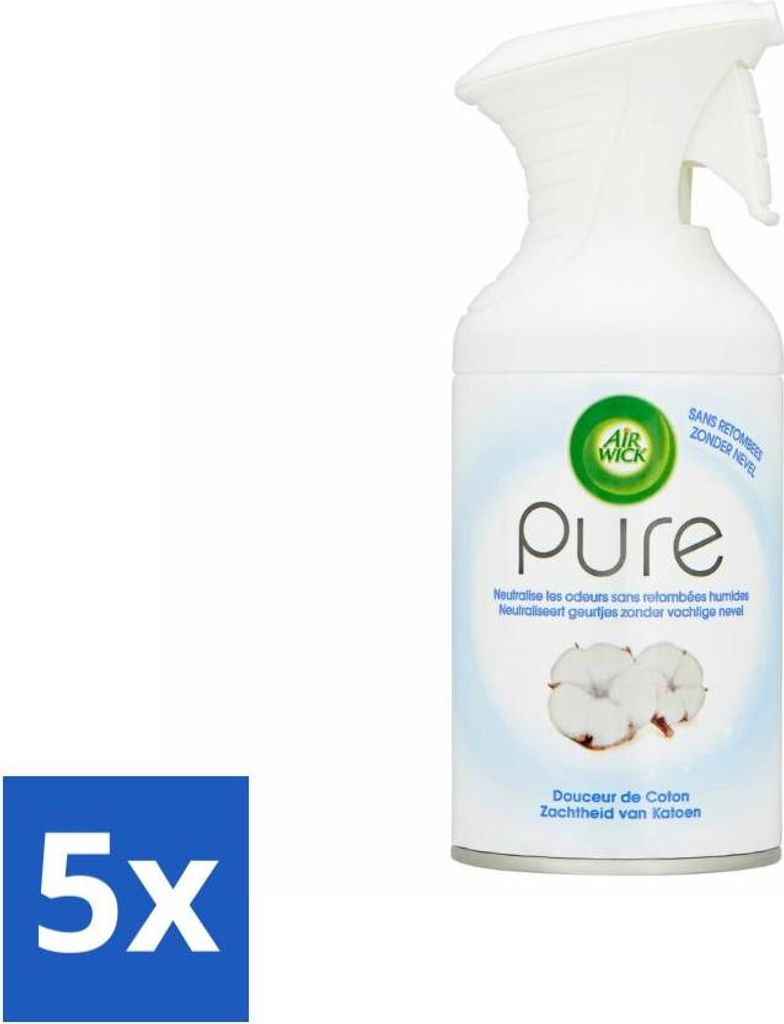 Air Wick - Spray - Weichheit der Baumwolle - Lufterfrischer - 250 ml - Vorteilspack - 5 Stücke