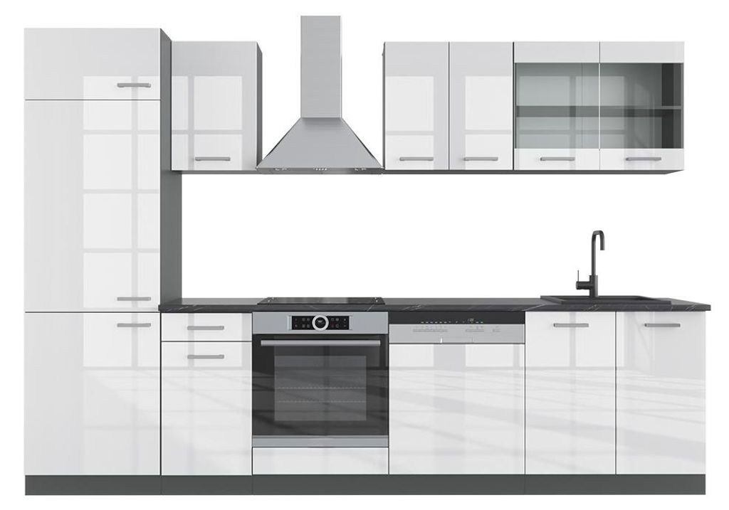 Küchenzeile Vicco R-Line Weiß Hochglanz/Anthrazit 300 cm Produktbild 