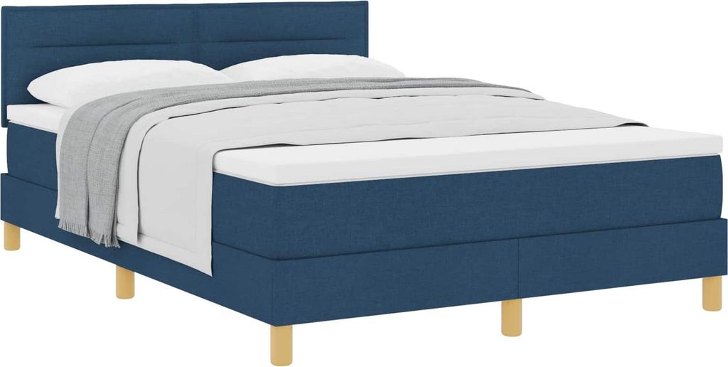 vidaXL Boxspringbett mit Kissen mit Kopfteil Blau 140 x 190 cm Stoff
