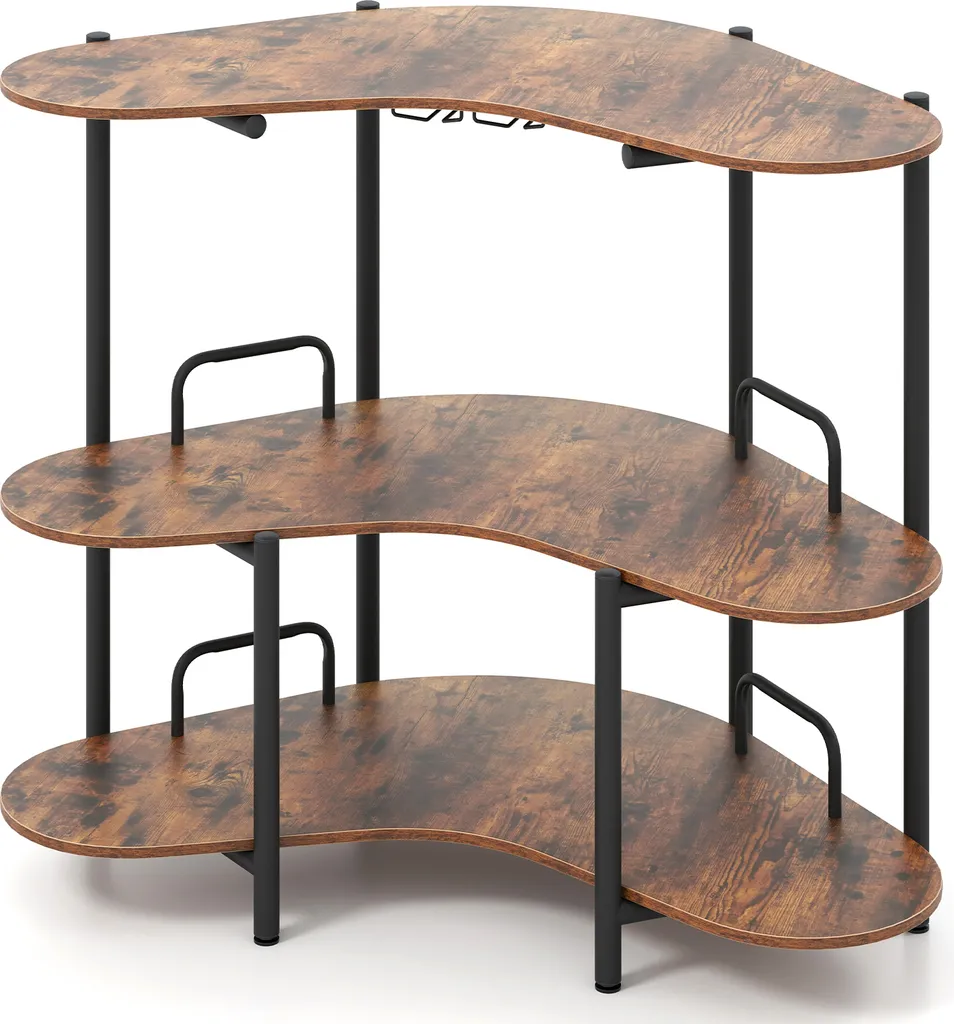 Bar d'intérieur COSTWAY à 3 étages avec support de verres à pied marron