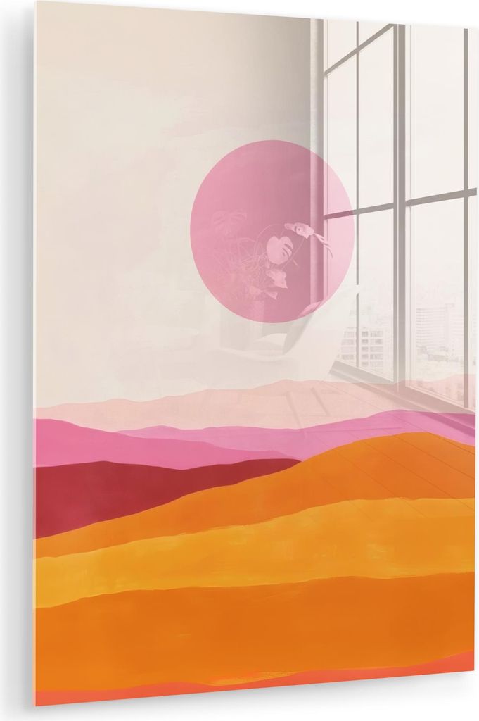 MuchoWow Glasbilder - Bilder auf Wandbild - Foto auf Glas Hügel - Orange - Sonne - Abstrakt 60x80 cm Wanddekoration aus Glas - Acrylglasbild - Acr...