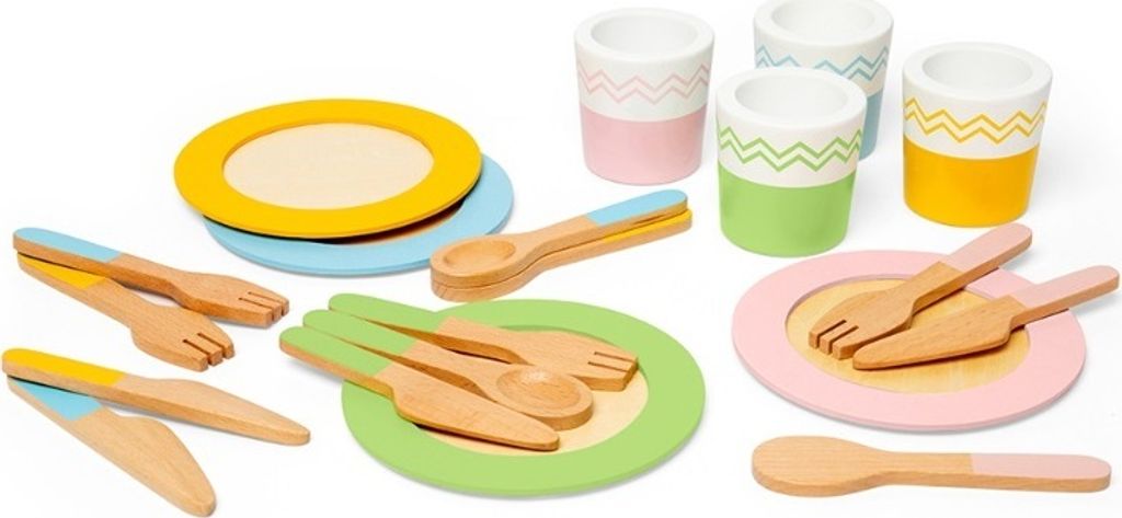 BigJigs Holz Dinner Service Set - Spielzeug Küchenset für Kinder