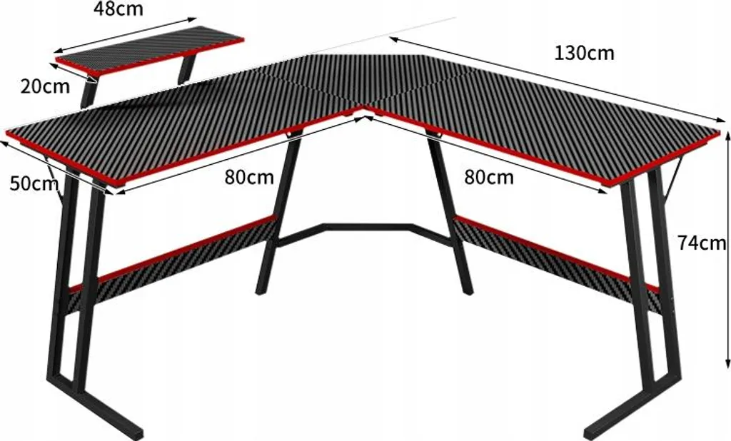 Bureau Gaming Rouge Trapézoïdal - Structure Renforcée 130x50x75 cm - 8
