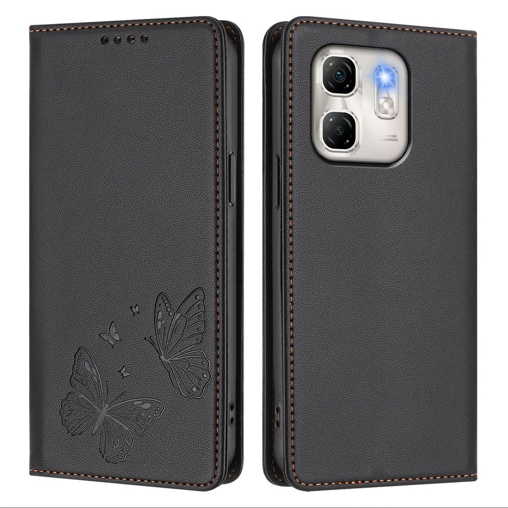 Lederhülle für Infinix Hot 50i /Smart 9 /Smart 9 HD, Schmetterling Prägung Leder Brieftasche Schutzhülle mit Ständer Schwarz