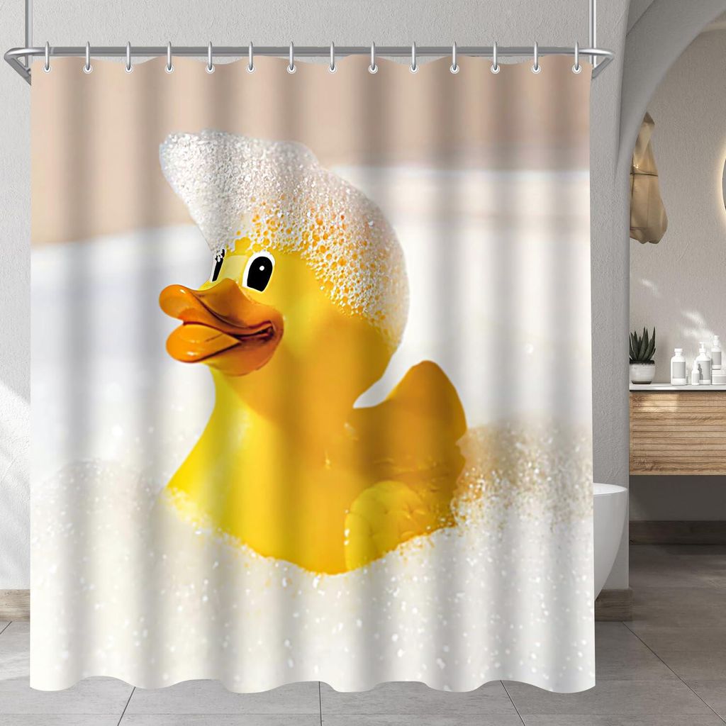 Duschvorhang 180 x 200 cm, gelb, aus Canvas, beschwerter Saum, schimmelresistent, wasserabweisend, waschbar, aus Polyester, mit 12 Ösen und Duschv...