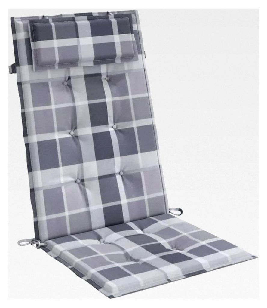 Hochlehner Auflagen 6 Stück, Sitzkissen für Gartenmöbel, wasserabweisende Sitzpolster, Grau Karomuster Oxford Gewebe