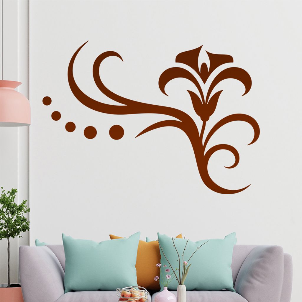 Blume - Linien Punkte Wandtattoo in 6 Größen - Wandaufkleber Wall Sticker - Dekoration, Küche, Wohnzimmer, Schlafzimmer, Badezimmer