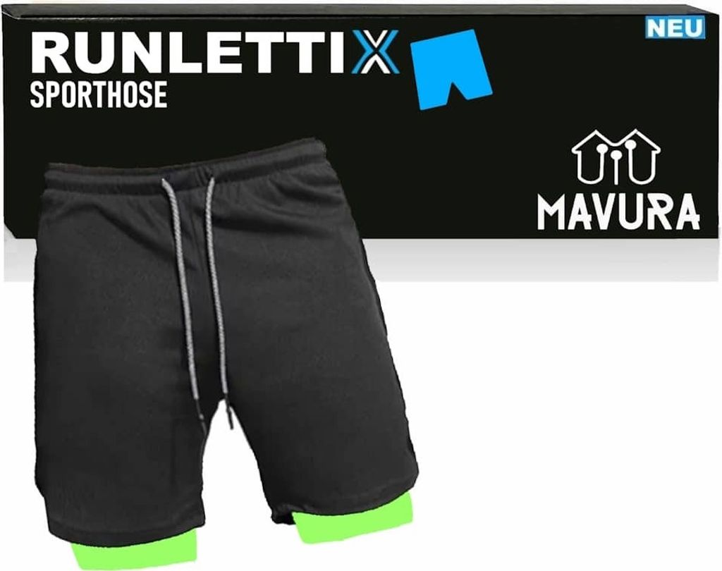 RUNLETTIX Sporthose Laufhose Laufshorts Running Fitness Trainingsshorts kurz Herren mit Taschen schnelltrocknend