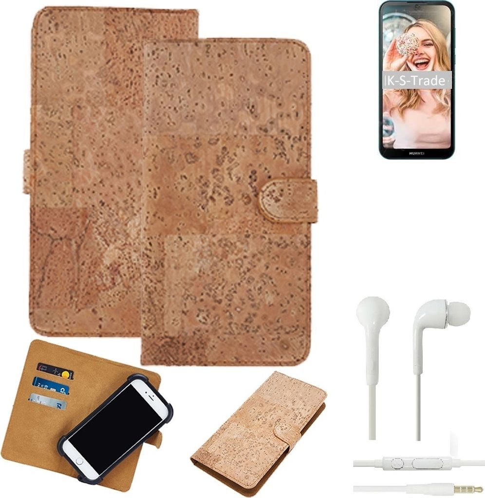 K-S-Trade Hülle kompatibel mit Xiaomi Redmi Note 7 + in ear Kopfhörer Kork Handyhülle Cover Schutzhülle TPU Case Bumper in Hellbraun, (1x)