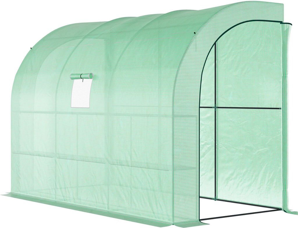 Gewächshaus, Gartengewächshaus mit Kunststoff-Abdeckung, UV-beständig, 3 Etagen, Reißverschlusstüren, Grün