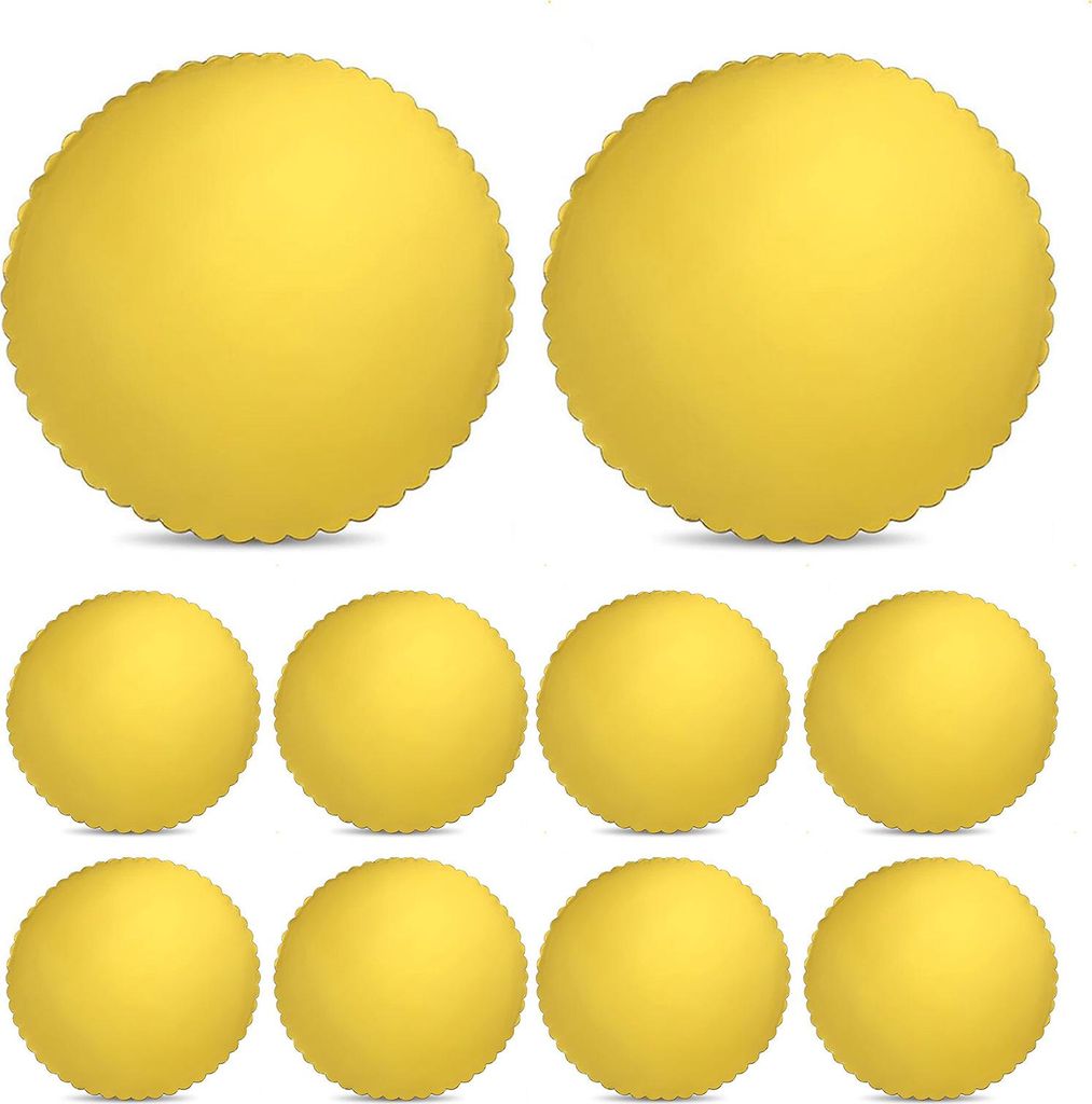 10 Stück goldene Tortenplatten, runde, gewellte Kanten, fettdichte Tortenplatten, lebensmittelechte Pappkreise für Hochzeiten und Geburtstagsfeiern