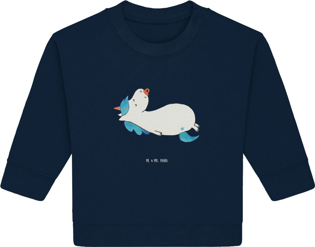 Mr. & Mrs. Panda Organic Baby Pullover Einhorn Schnuller 6. - 12. Monat - French Navy - Geschenk, Säugling, Einhörner, Bullover, Geburtstag, Gebu...