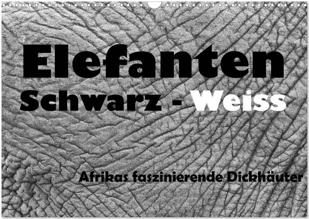 Elefanten Schwarz - Weiss (Wandkalender 2026 DIN A3 quer), CALVENDO Monatskalender