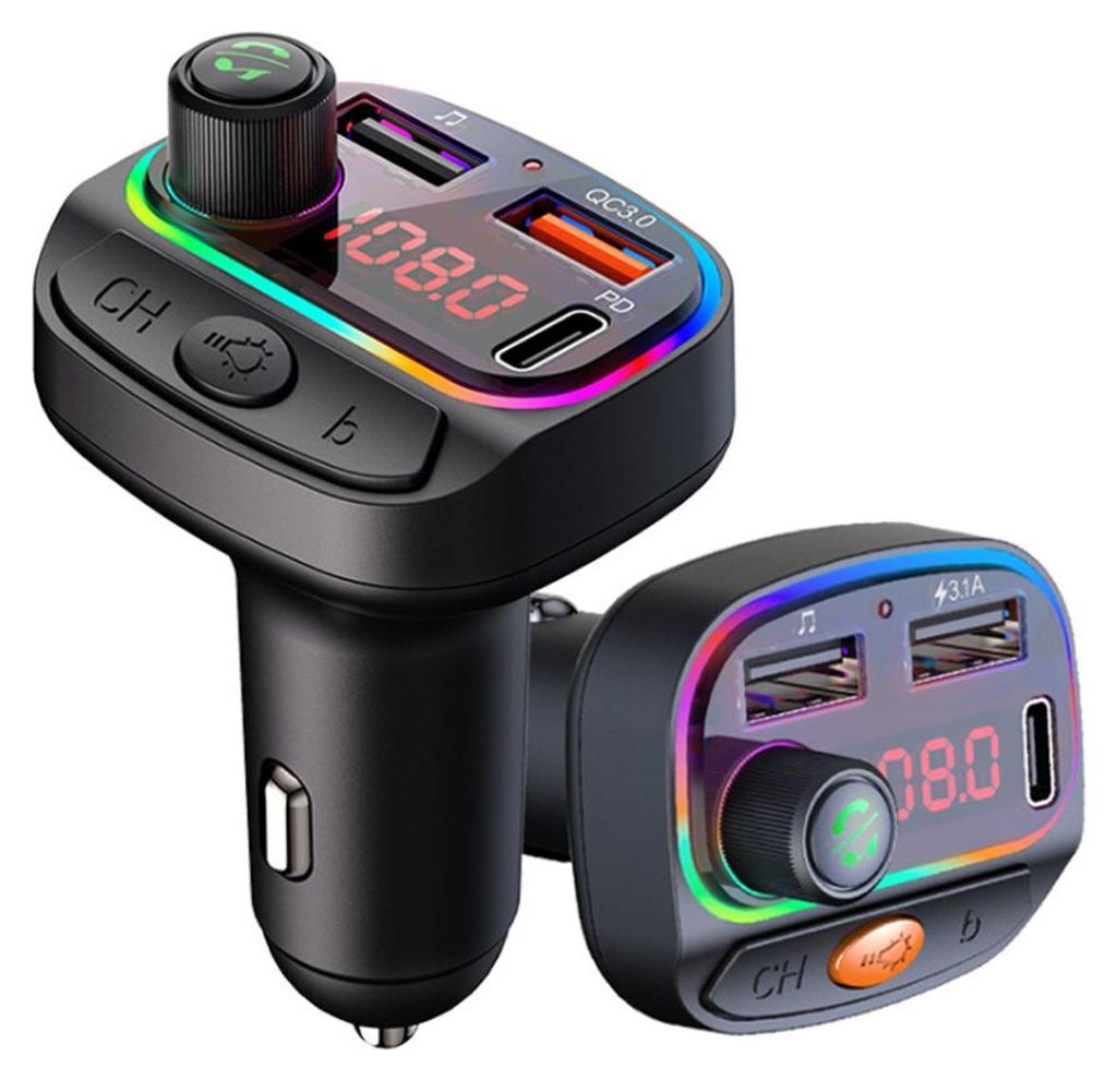 Zigarettenanzünder USB C Auto Ladegerät KFZ Adapter Auto Bluetooth 5.0 Radio FM Transmitter für iPhone 17 16 15 Pro Max Air Samsung Galaxy S25 S...