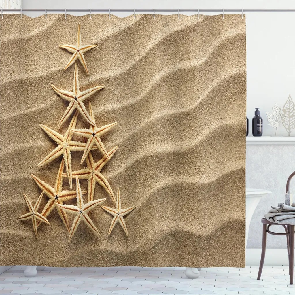 Hnmdmyi Tenda da doccia coste nautiche 180x240, stella marina conchiglia corallo spiaggia tende da doccia oceano a tema sottomarino vasca da bagno impermeabile tessuto lavabile tenda da bagno