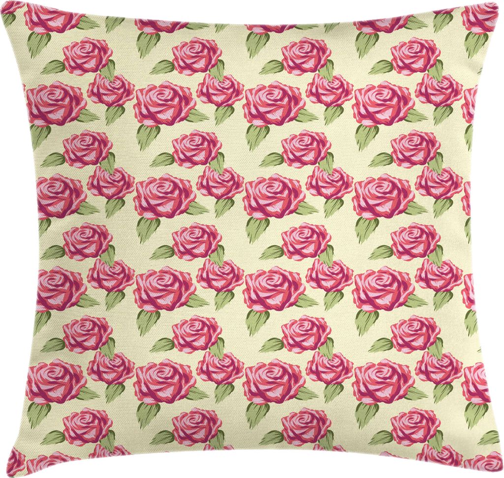 ABAKUHAUS Rose Kissenbezug, Romantische Komposition von Pflanzen Muster Blumen, 60 x 60 cm, Creme Pistazie